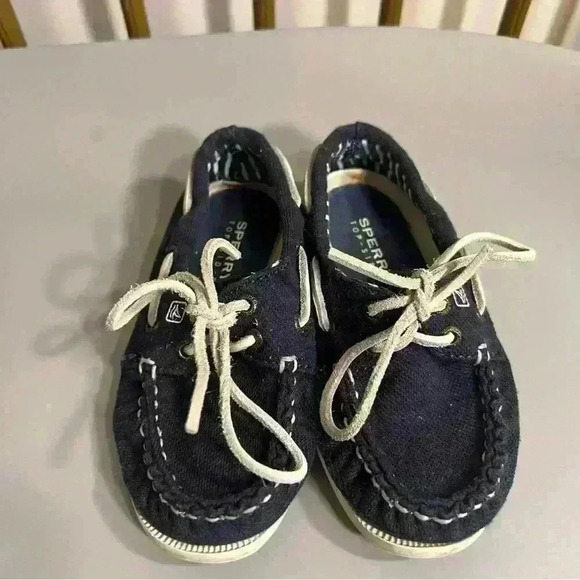 Toddler baby boy sperry navy white stitching canvas topsider boat shoe size 7 - Picture 1 of 7